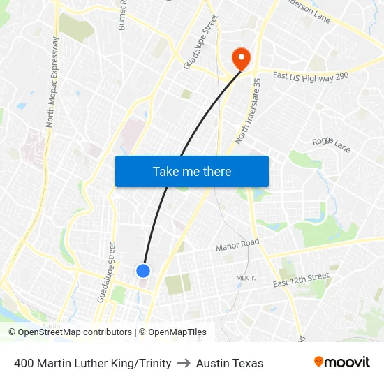 400 Martin Luther King/Trinity to Austin Texas map