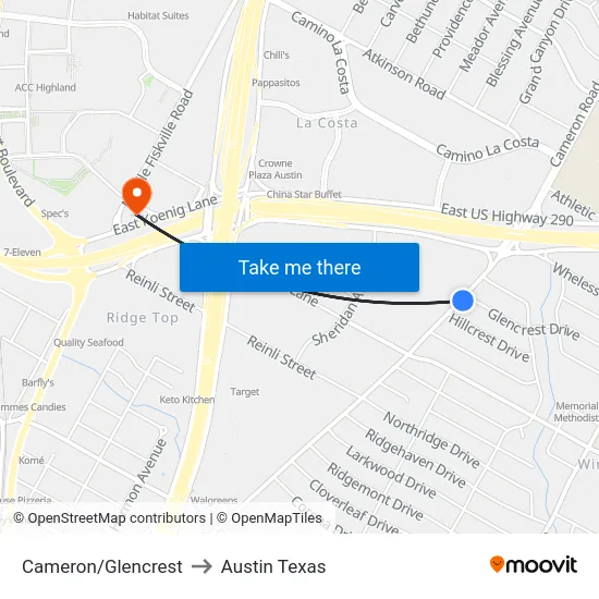 Cameron/Glencrest to Austin Texas map