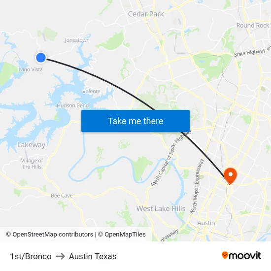 1st/Bronco to Austin Texas map