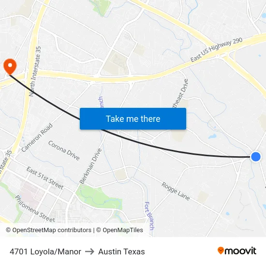 4701 Loyola/Manor to Austin Texas map