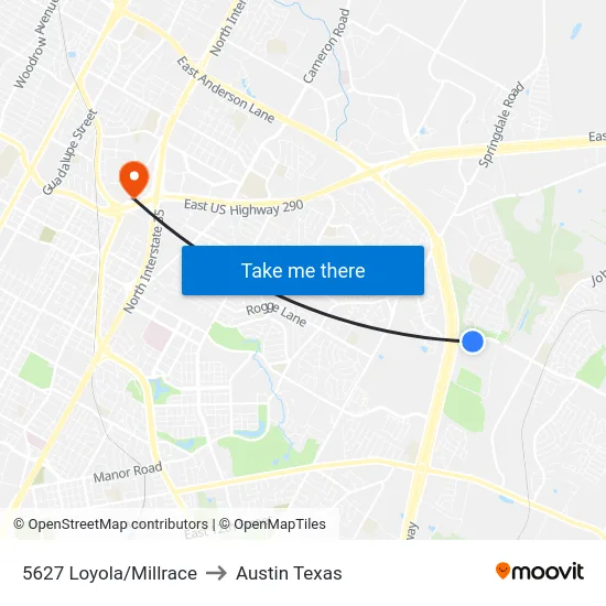 5627 Loyola/Millrace to Austin Texas map