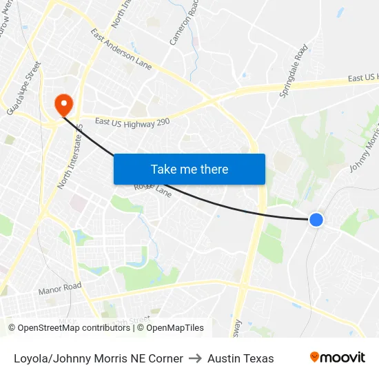 Loyola/Johnny Morris NE Corner to Austin Texas map
