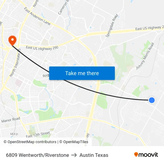 6809 Wentworth/Riverstone to Austin Texas map