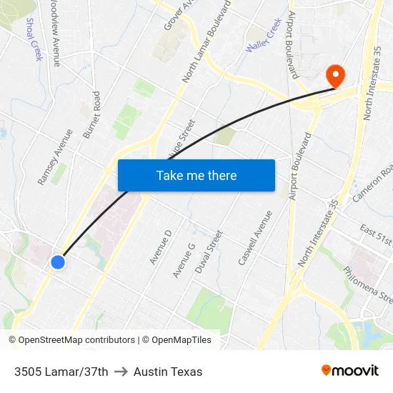 3505 Lamar/37th to Austin Texas map