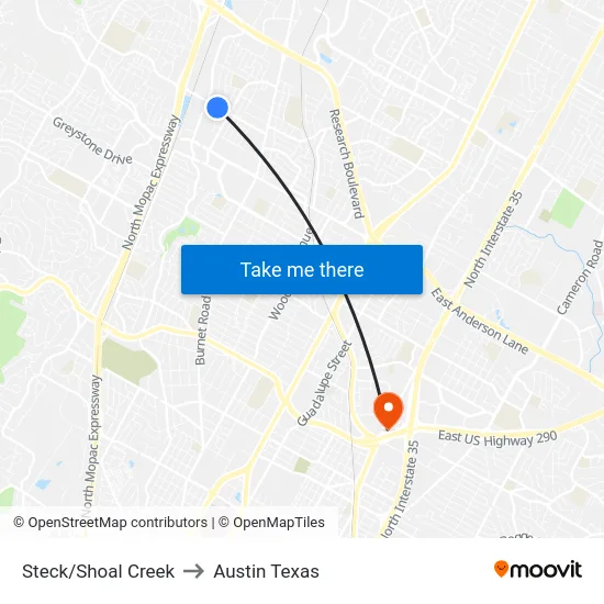 Steck/Shoal Creek to Austin Texas map