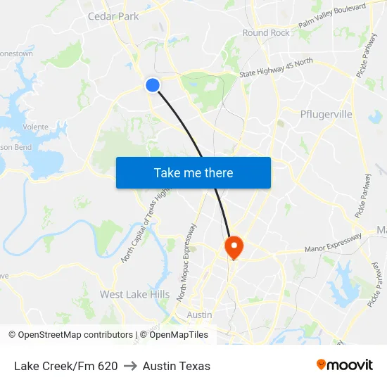 Lake Creek/Fm 620 to Austin Texas map