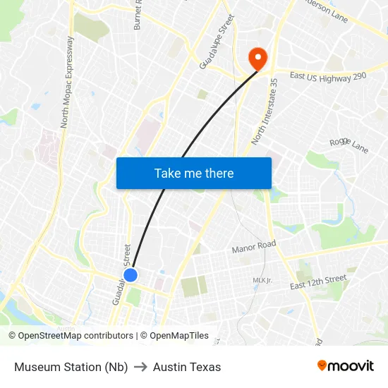 Museum Station (Nb) to Austin Texas map
