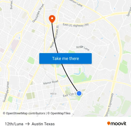 12th/Luna to Austin Texas map