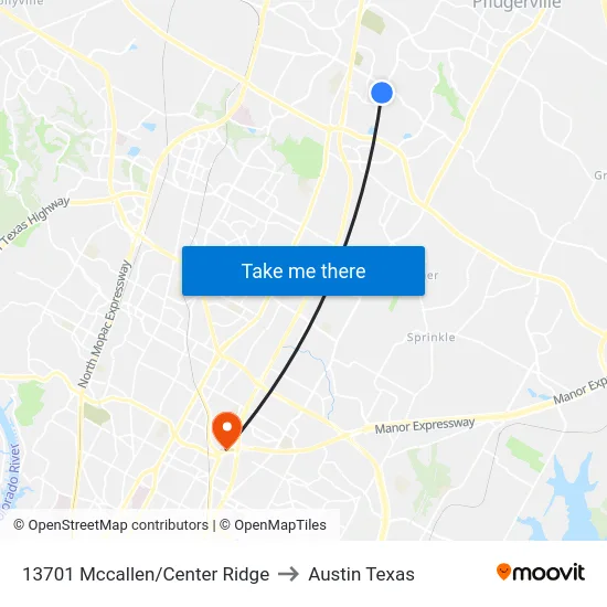 13701 Mccallen/Center Ridge to Austin Texas map