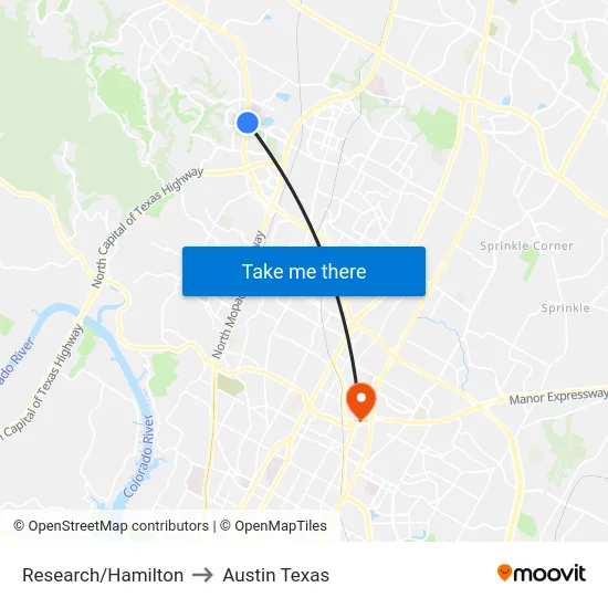 Research/Hamilton to Austin Texas map
