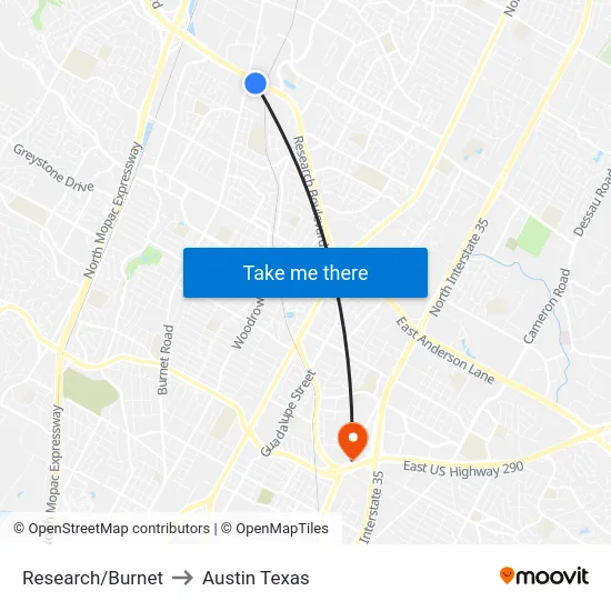 Research/Burnet to Austin Texas map