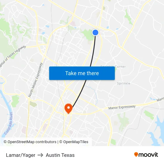 Lamar/Yager to Austin Texas map