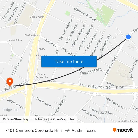 7401 Cameron/Coronado Hills to Austin Texas map
