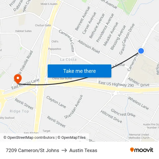 7209 Cameron/St Johns to Austin Texas map