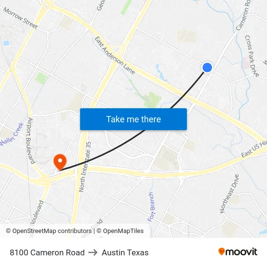 8100 Cameron Road to Austin Texas map