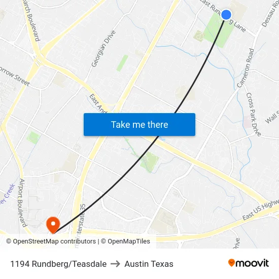 1194 Rundberg/Teasdale to Austin Texas map