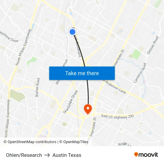 Ohlen/Research to Austin Texas map