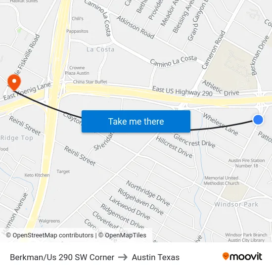 Berkman/Us 290 SW Corner to Austin Texas map