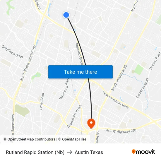 Rutland Rapid Station (Nb) to Austin Texas map