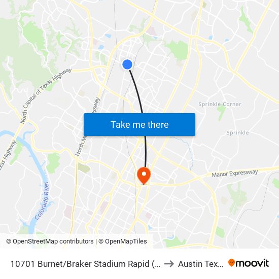 10701 Burnet/Braker Stadium Rapid (Nb) to Austin Texas map