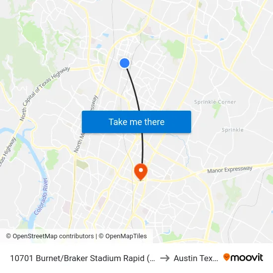10701 Burnet/Braker Stadium Rapid (Nb) to Austin Texas map