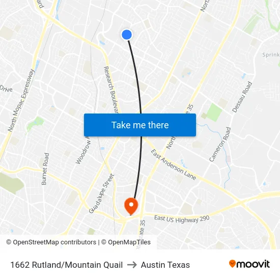 1662 Rutland/Mountain Quail to Austin Texas map