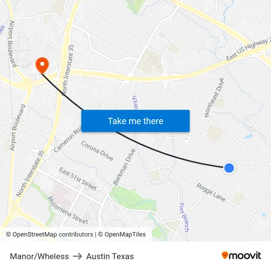 Manor/Wheless to Austin Texas map