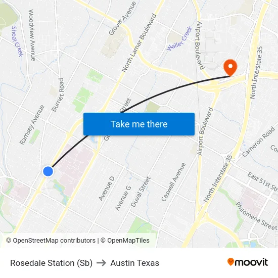 Rosedale Station (Sb) to Austin Texas map