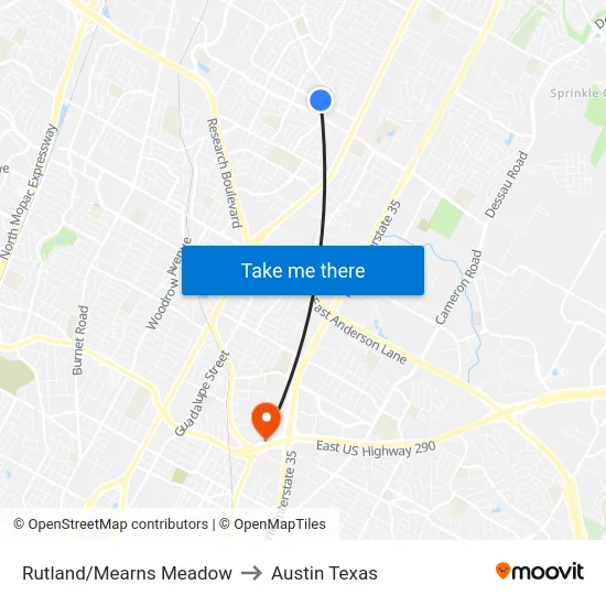 Rutland/Mearns Meadow to Austin Texas map