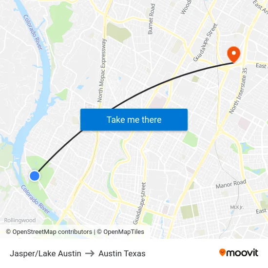 Jasper/Lake Austin to Austin Texas map