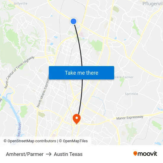 Amherst/Parmer to Austin Texas map