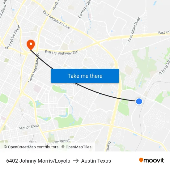 6402 Johnny Morris/Loyola to Austin Texas map