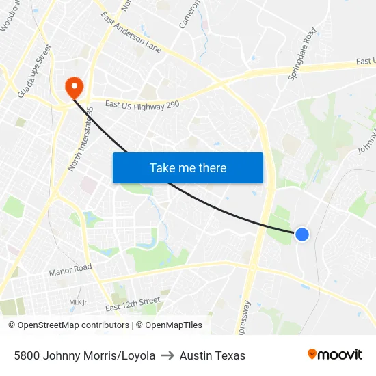 5800 Johnny Morris/Loyola to Austin Texas map