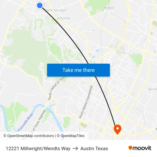 12221 Millwright/Wendts Way to Austin Texas map