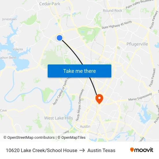 10620 Lake Creek/School House to Austin Texas map