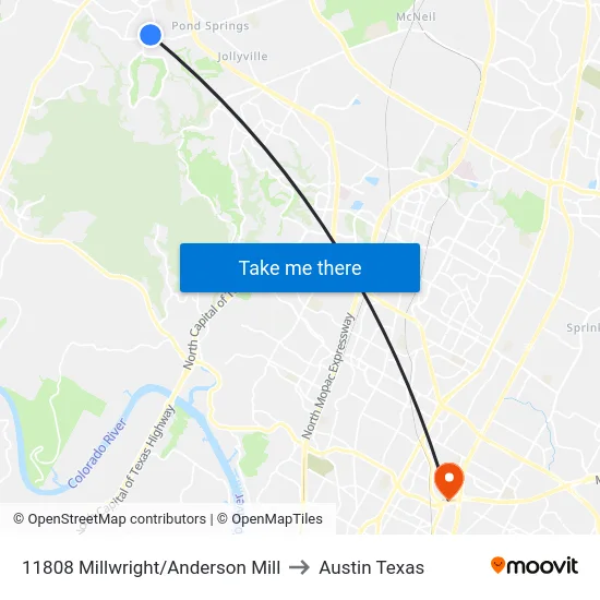11808 Millwright/Anderson Mill to Austin Texas map