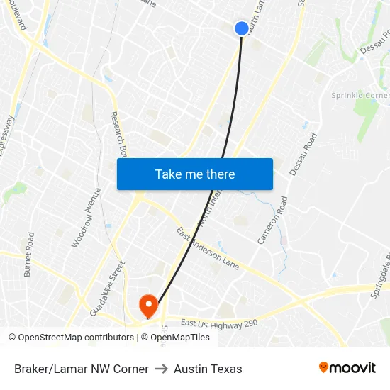Braker/Lamar NW Corner to Austin Texas map