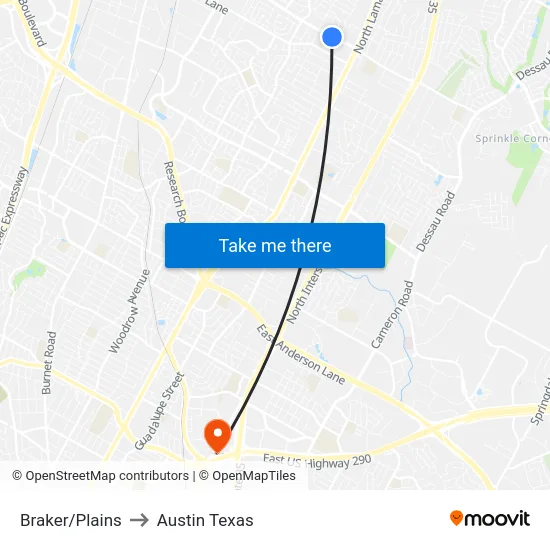 Braker/Plains to Austin Texas map