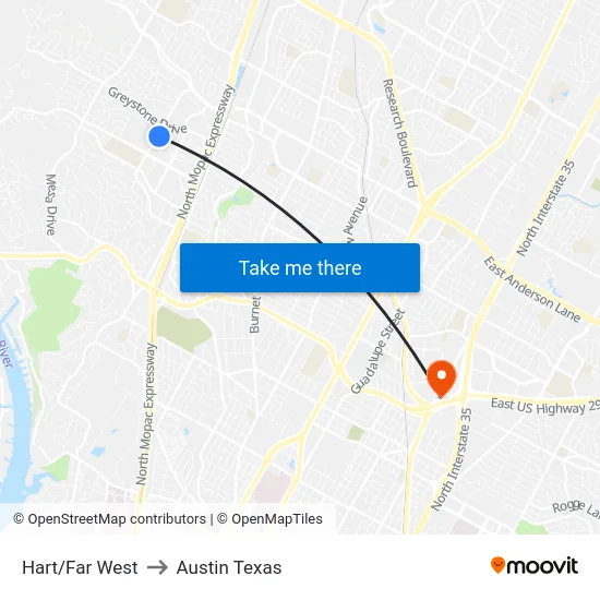 Hart/Far West to Austin Texas map