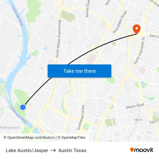 Lake Austin/Jasper to Austin Texas map