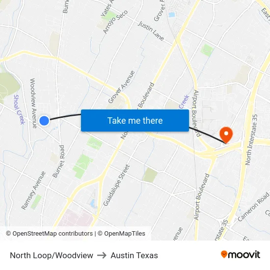 North Loop/Woodview to Austin Texas map