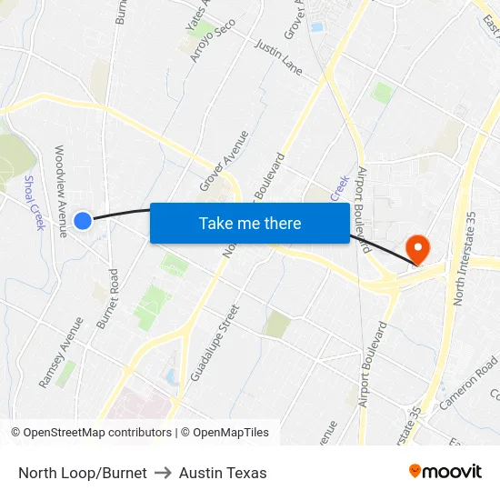 North Loop/Burnet to Austin Texas map