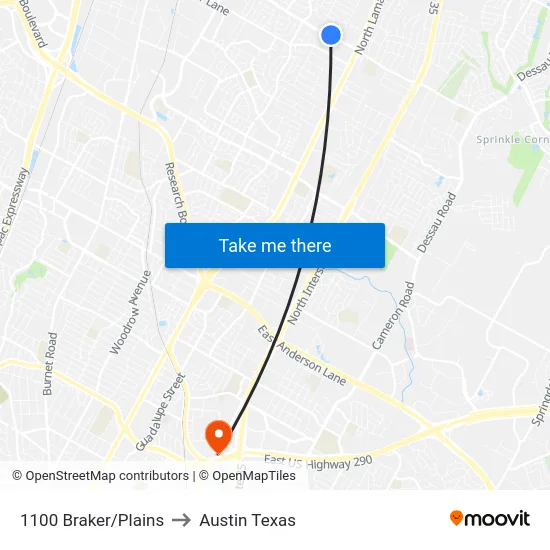 1100 Braker/Plains to Austin Texas map
