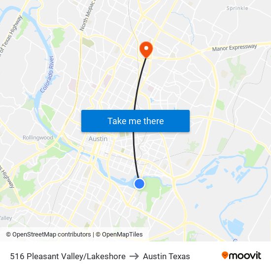 516 Pleasant Valley/Lakeshore to Austin Texas map