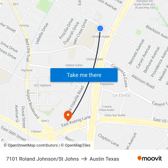 7101 Roland Johnson/St Johns to Austin Texas map