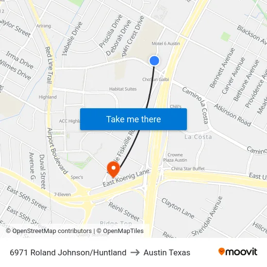 6971 Roland Johnson/Huntland to Austin Texas map