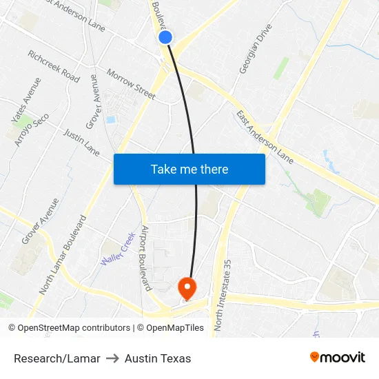 Research/Lamar to Austin Texas map