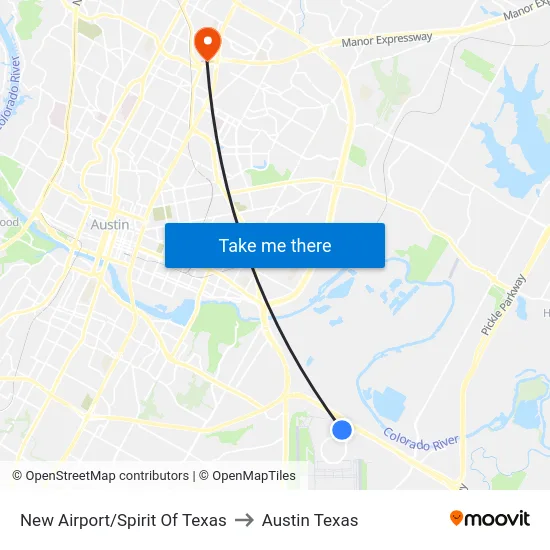 New Airport/Spirit Of Texas to Austin Texas map