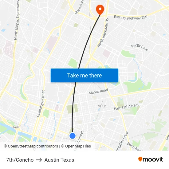 7th/Concho to Austin Texas map