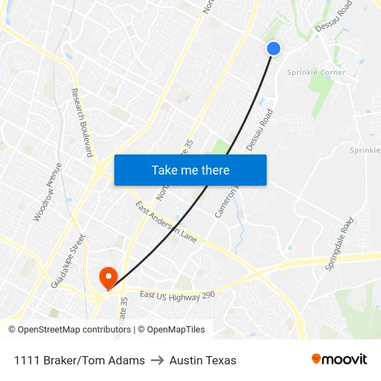 1111 Braker/Tom Adams to Austin Texas map